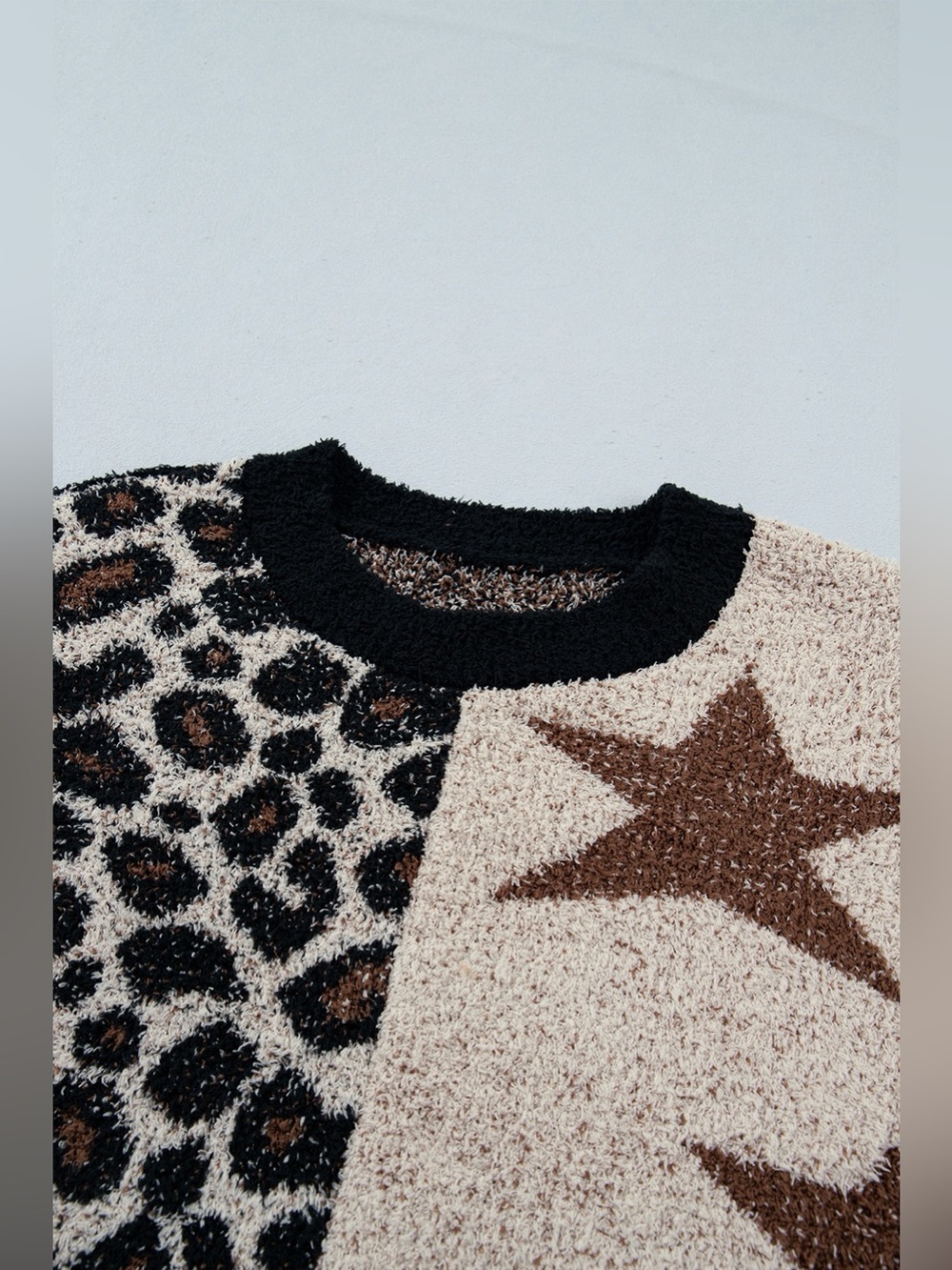 Leopard Star Pattern Round Neck Long Sleeve Shift Sweater - Picture 11 of 15